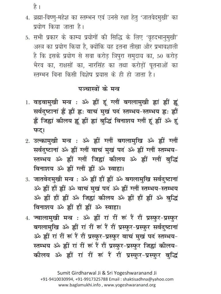 Baglamukhi Panchastra Mantra Hindi & Sanskrit Pdf Image